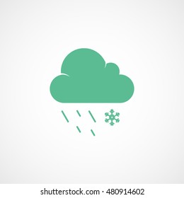 Weather Cloud With Rain And Snow Green Flat Icon On Light Background