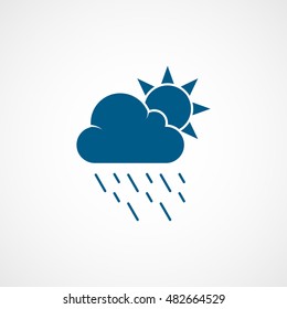 Weather Cloud With Rain And Sun Blue Flat Icon On White Background