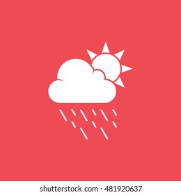 Weather Cloud With Rain And Sun Flat Icon On Red Background