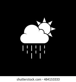 Weather Cloud With Rain And Sun Flat Icon On Black Background