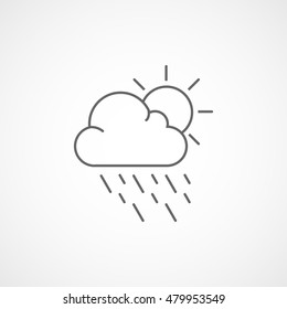 Weather Cloud With Rain And Sun Line Icon On White Background