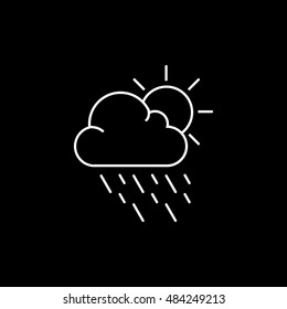 Weather Cloud With Rain And Sun Line Icon On Black Background