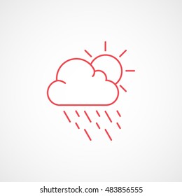 Weather Cloud With Rain And Sun Red Flat Icon On White Background