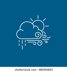 Weather Cloud With Rain Wind And Sun Line Icon On Blue Background