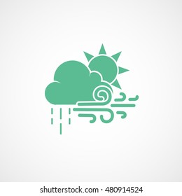 Weather Cloud With Rain Wind And Sun Green Flat Icon On Light Background
