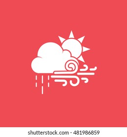 Weather Cloud With Rain Wind And Sun Flat Icon On Red Background