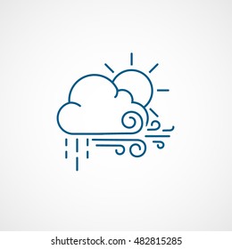 Weather Cloud With Rain Wind And Sun Blue Line Icon On White Background