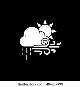 Weather Cloud With Rain Wind And Sun Flat Icon On Black Background