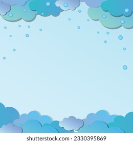 clima nube lluvia marco de nieve sobre fondo azul
