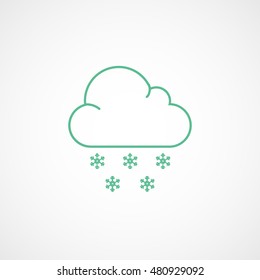Weather Cloud With Snow Green Line Icon On White Background