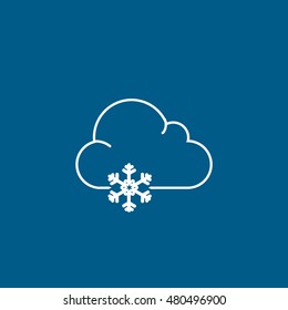 Weather Cloud With Snow Line Icon On Blue Background