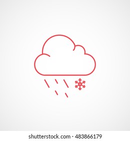 Weather Cloud With Snow And Rain Red Line Icon On White Background