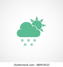Weather Cloud With Snow And Sun Green Flat Icon On Light Background