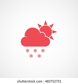 Weather Cloud With Snow And Sun Red Flat Icon On White Background