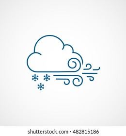Weather Cloud With Snow And Wind Blue Line Icon On White Background