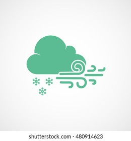 Weather Cloud With Snow And Wind Green Flat Icon On Light Background