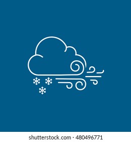 Weather Cloud With Snow And Wind Line Icon On Blue Background