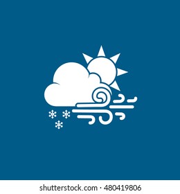 Weather Cloud With Snow Wind And Sun Flat Icon On Blue Background