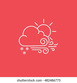 Weather Cloud With Snow Wind And Sun Line Icon On Red Background