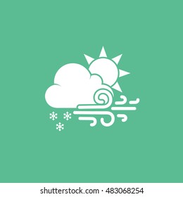 Weather Cloud With Snow Wind And Sun Flat Icon On Green Background