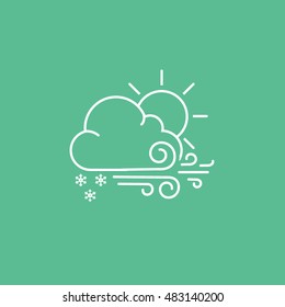Weather Cloud With Snow Wind And Sun Line Icon On Green Background