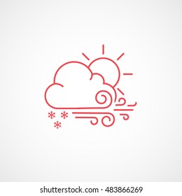 Weather Cloud With Snow Wind And Sun Red Line Icon On White Background