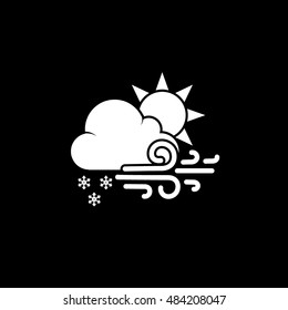Weather Cloud With Snow Wind And Sun Flat Icon On Black Background