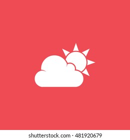 Weather Cloud With Sun Flat Icon On Red Background