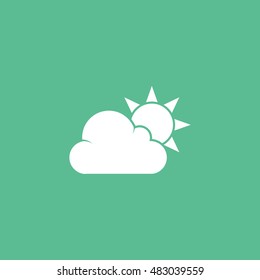Weather Cloud With Sun Flat Icon On Green Background