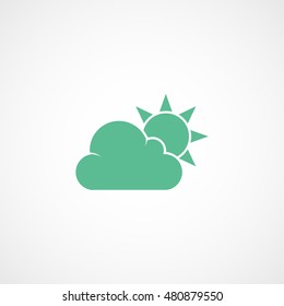 Weather Cloud With Sun Green Flat Icon On White Background