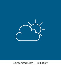 Weather Cloud With Sun Line Icon On Blue Background