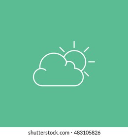 Weather Cloud With Sun Line Icon On Green Background