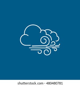 Weather Cloud With Wind Line Icon On Blue Background