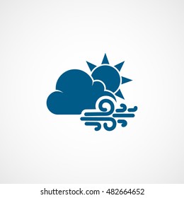 Weather Cloud With Wind And Sun Blue Flat Icon On White Background