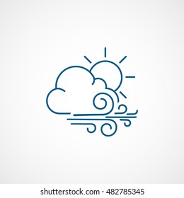 Weather Cloud With Wind And Sun Blue Line Icon On White Background