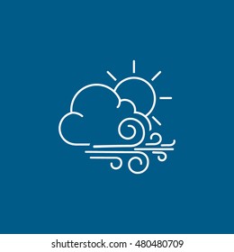 Weather Cloud With Wind And Sun Line Icon On Blue Background