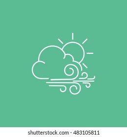 Weather Cloud With Wind And Sun Line Icon On Green Background