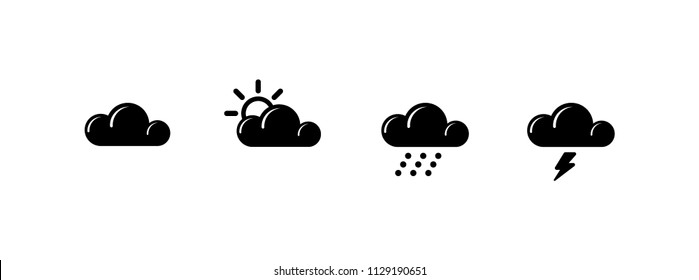 Weather clouds, clear sky, sunny, rainy, stormy condition icons vector illustration symbols set, group, elements pack