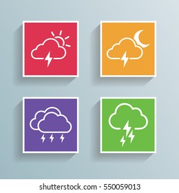Weather Clouds Icon Set Outline Symbol Sun, Moon,Thunder