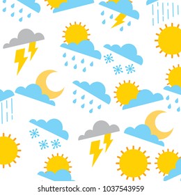 weather clouds sun moon storm lightning rain drops background vector illustration