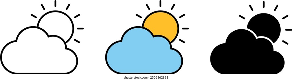 Weather, Cloudy Icon in lined, isolated and colored style. Vector Illustration