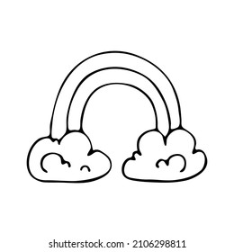 The weather is cloudy with a rainbow. Vector doodle cloud. Hand drawn meteorological forecast symbols. Natural phenomenon after rain. Thin line web design icon.