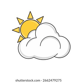 O tempo está nublado e ensolarado. Nuvens e sol. ícone do tempo vetorial. Ícone de tempo sobre fundo branco ilustração vetor plana.
