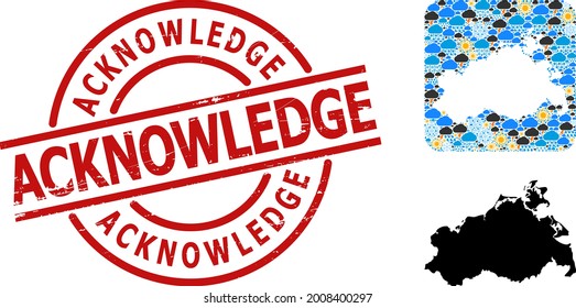 Weather collage map of Mecklenburg-Vorpommern State, and rubber red round Acknowledge stamp.