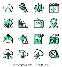 Weather colored icons are designed creatively.