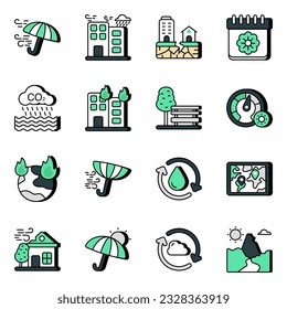 Los iconos coloreados por el clima están diseñados de forma creativa.