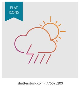 Weather colored vector line icons: sunny, heavy rainy  and lightning