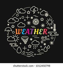 weather colorful gradient with line icons set, vector editable stroke 