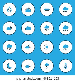 Weather Colorful Icons Set. Collection Of Cold Weather, Night, Blizzard And Other Elements. Also Includes Symbols Such As Sun, Moon, Temperature.