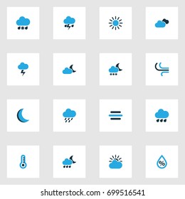Weather Colorful Icons Set. Collection Of Cold Weather, Lightning, Drizzle And Other Elements. Also Includes Symbols Such As Blizzard, Lightning, Percent.